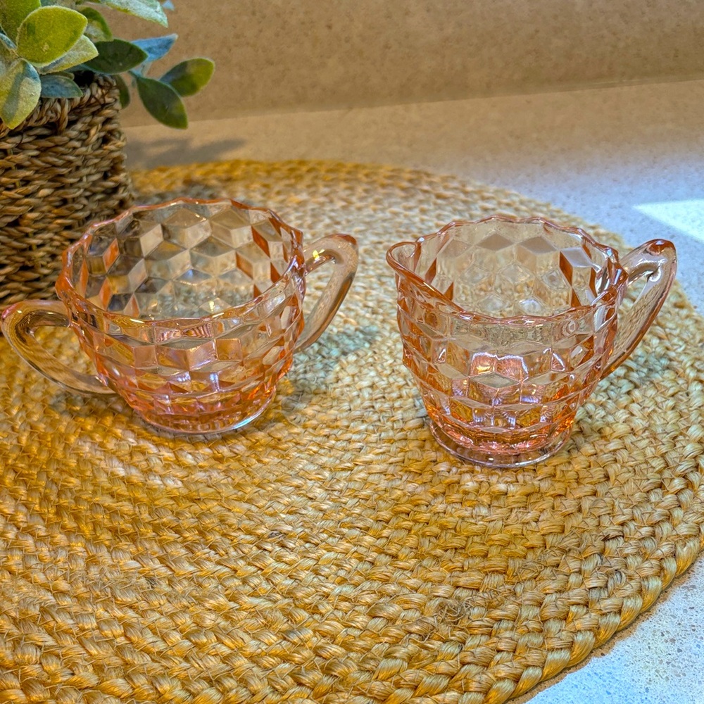 Pink Depression Glass Fostoria American Sugar & Creamer